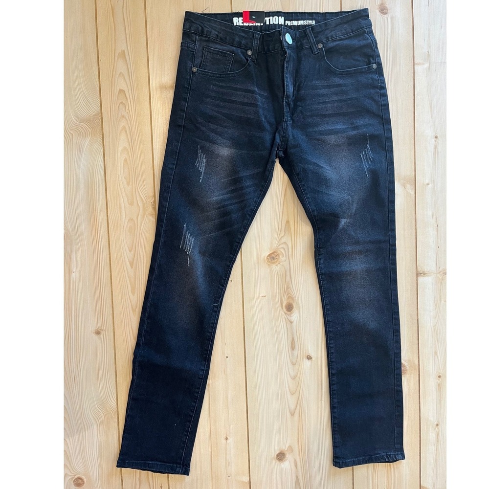 Redemption Premium Style Mens Jeans Dark‎ Wash Black 29x31 Distressed New